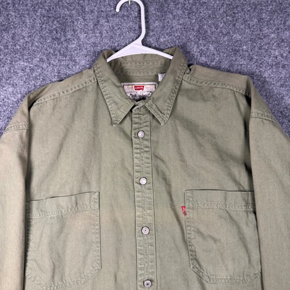 Vintage Levi's Red Tab Button Up Canvas Work Shirt Shirt Men's XL Olive Green